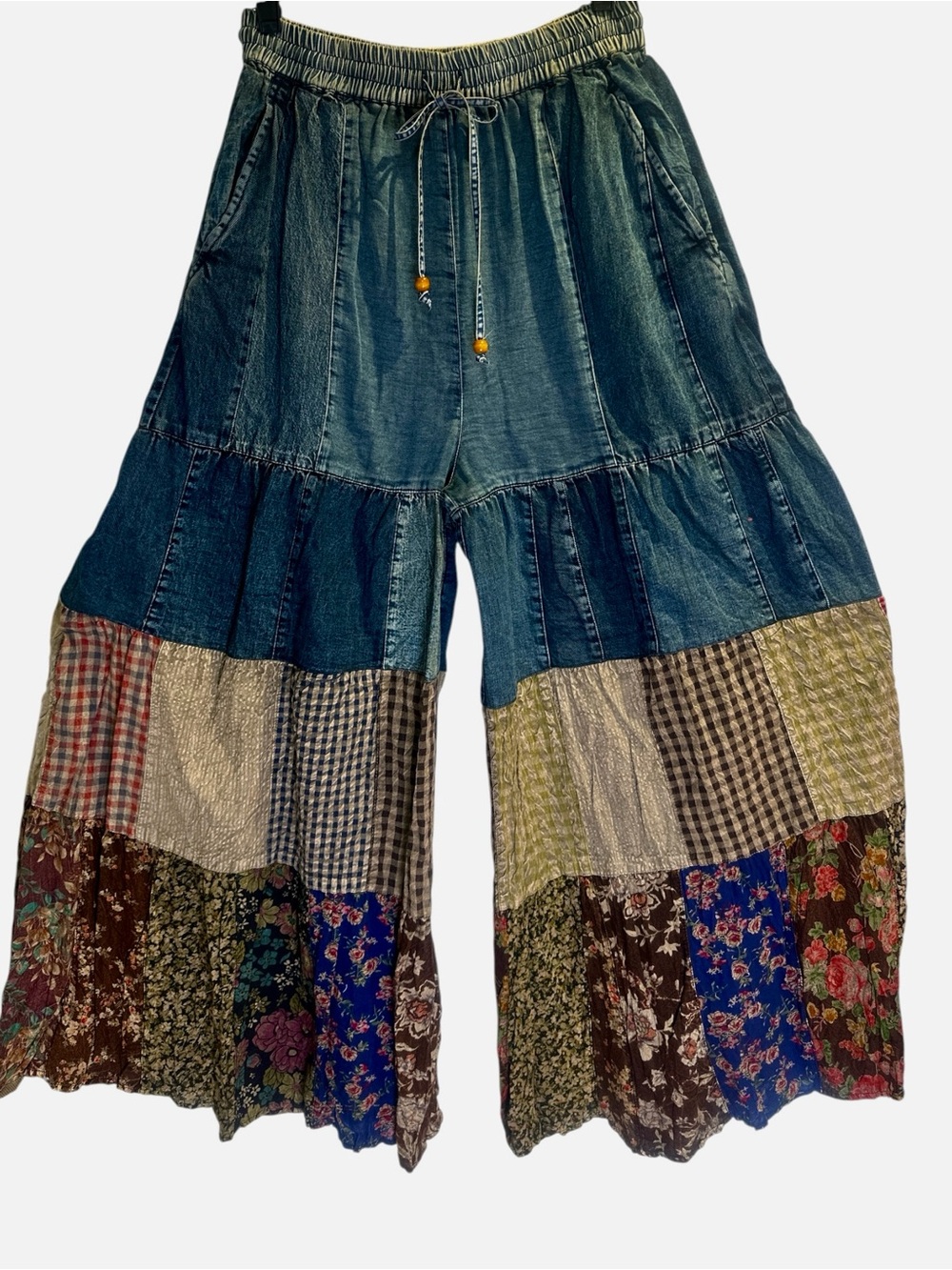 Young Threads Wide Leg Boho Patchwork Pants – Blue Denim Panel NWT - Picture 4 of 10